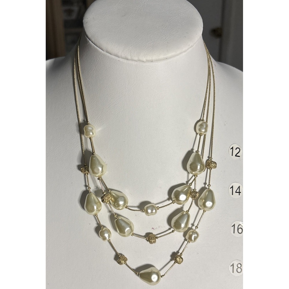 Chico's NWT Gold Tone Multi Strand Faux Pearl Teardrop Statement Necklace